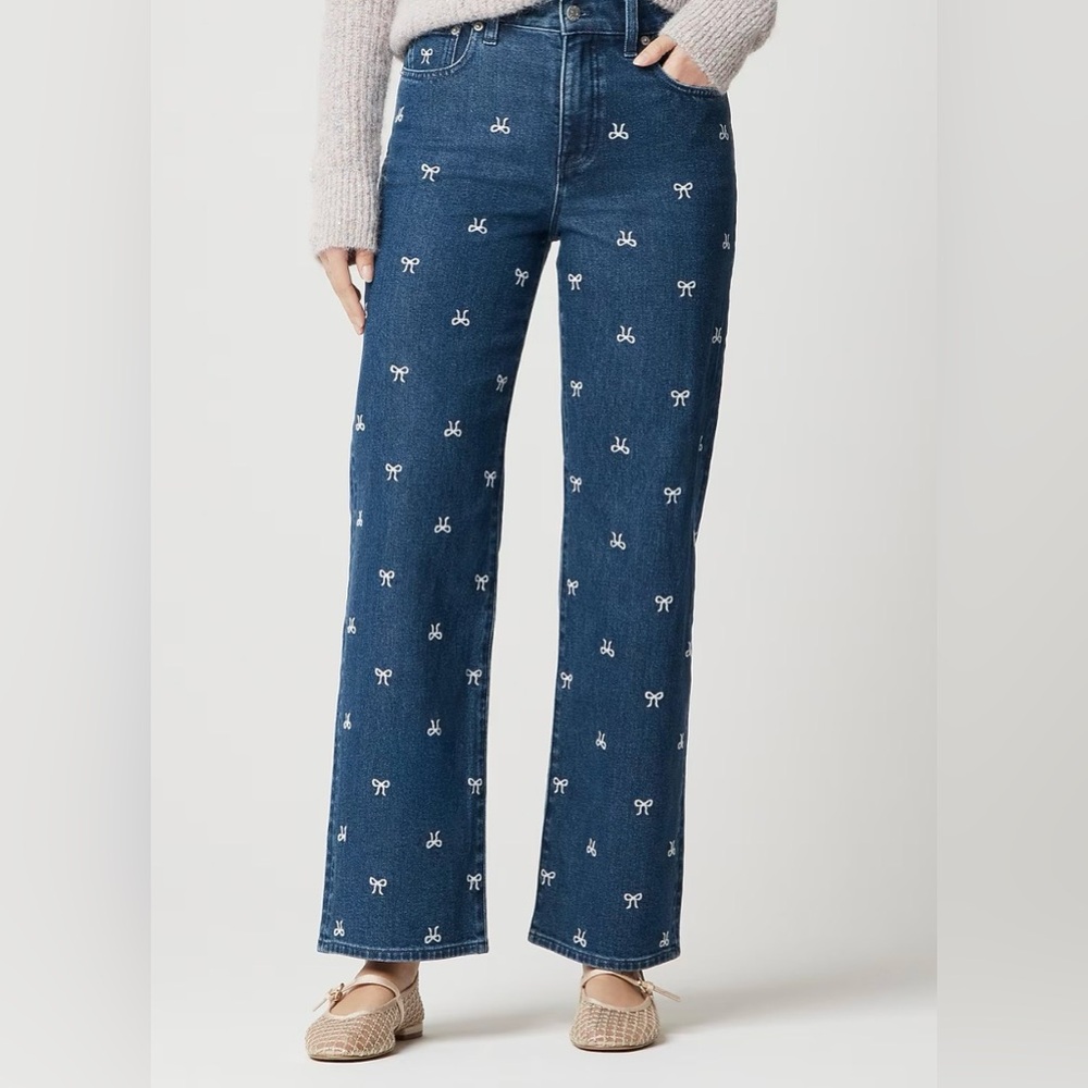 NWT‎ J Crew Womens 30 Bow-embroidered slim wide-leg jean in all-day stretch